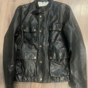 Belstaff Black Leather Field Jacket with Snap Pockets